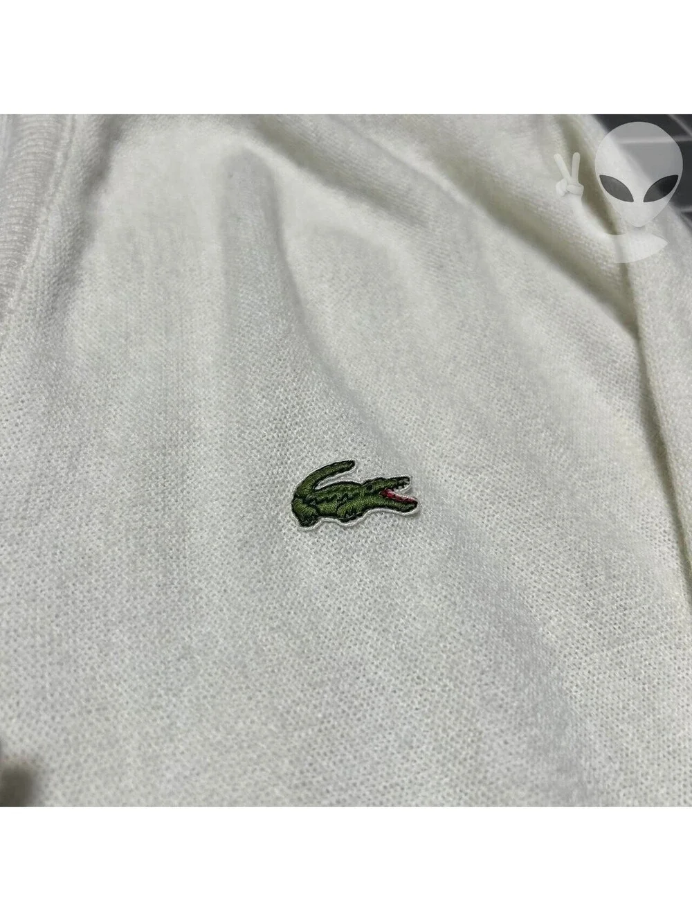 Vintage Izod Lacoste Sweater Mens US L White Acrylic V-Neck Preppy